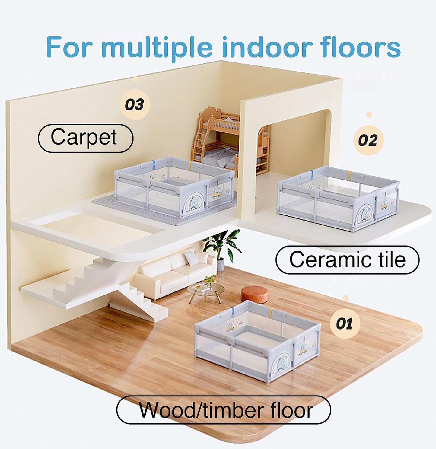 Бебешка ограда Дори с килимче - 180x200 см