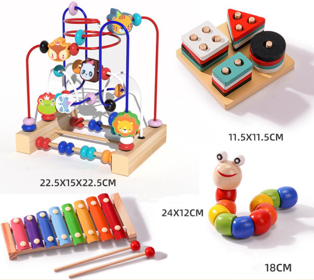 Комплект Монтесори дървени играчки Аро – 5 в 1 образователно забавление