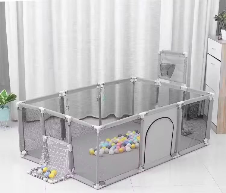 Бебешка оградка с кош и врата за гол – 120x180 cm цвят сив