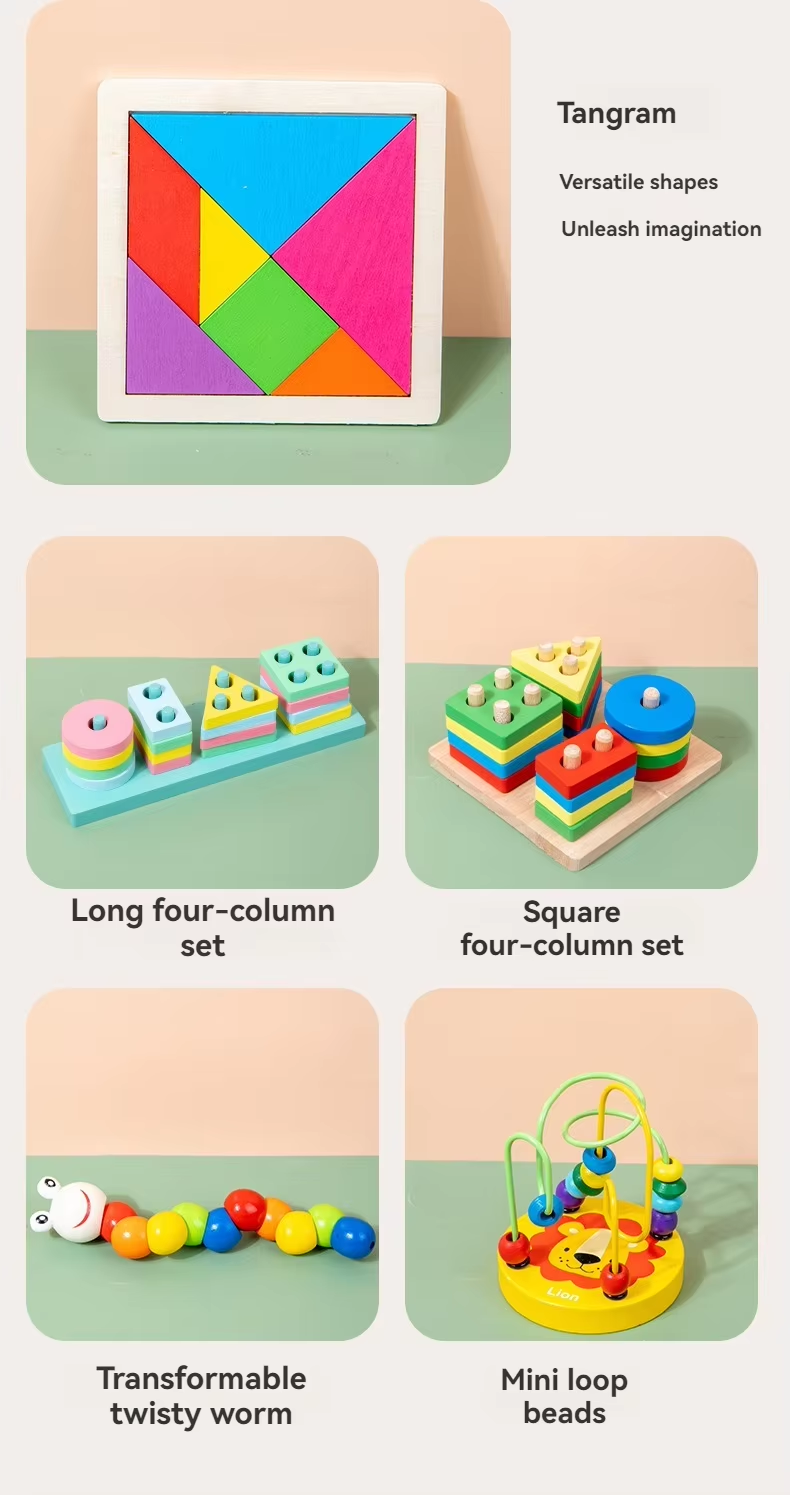 Монтесори - образователен дървен комплект от 8 части Dili