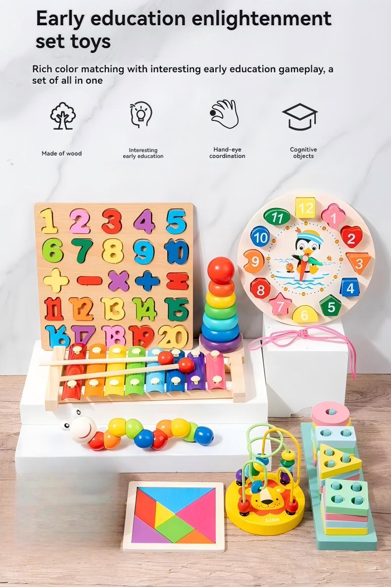 Монтесори - образователен дървен комплект от 8 части Dili