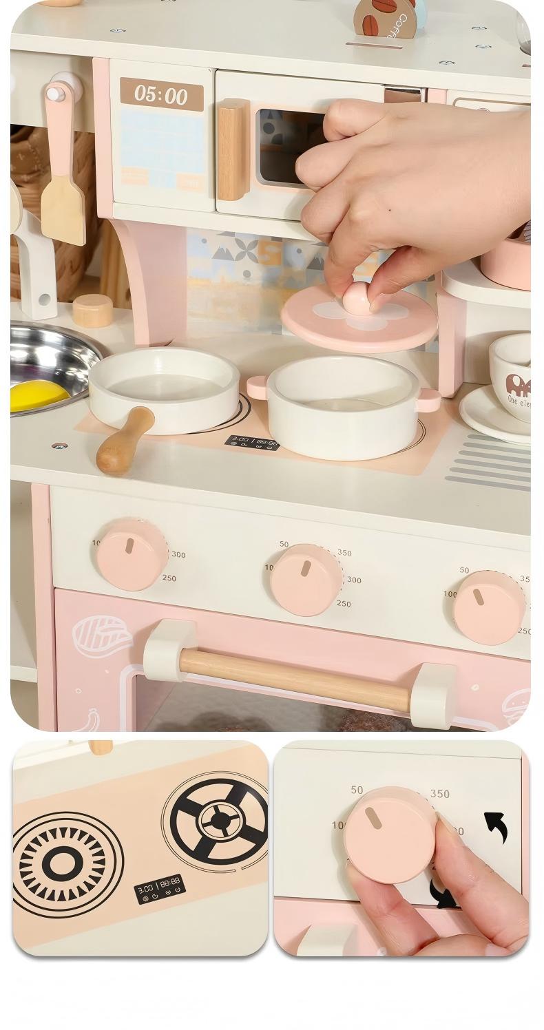 Дървена детска кухня с кафе машина – Powder Pink