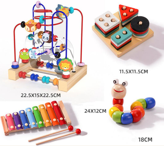 Комплект Монтесори дървени играчки Аро – 5 в 1 образователно забавление