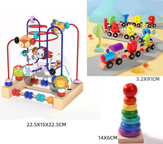 Монтесори комплект Бела – влакче, лабиринт и дъгова кула