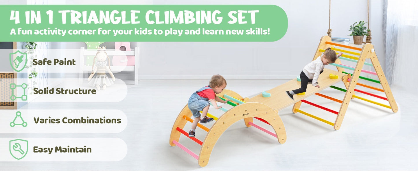 3-в-1 Пиклер триъгълник с дъска и дъга – дървена катерушка за игра и развити